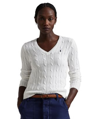Ralph Lauren Women's Cable Knit Cotton V Neck Sweater  | Bloomingdale's Women | Bloomingdale's (US)