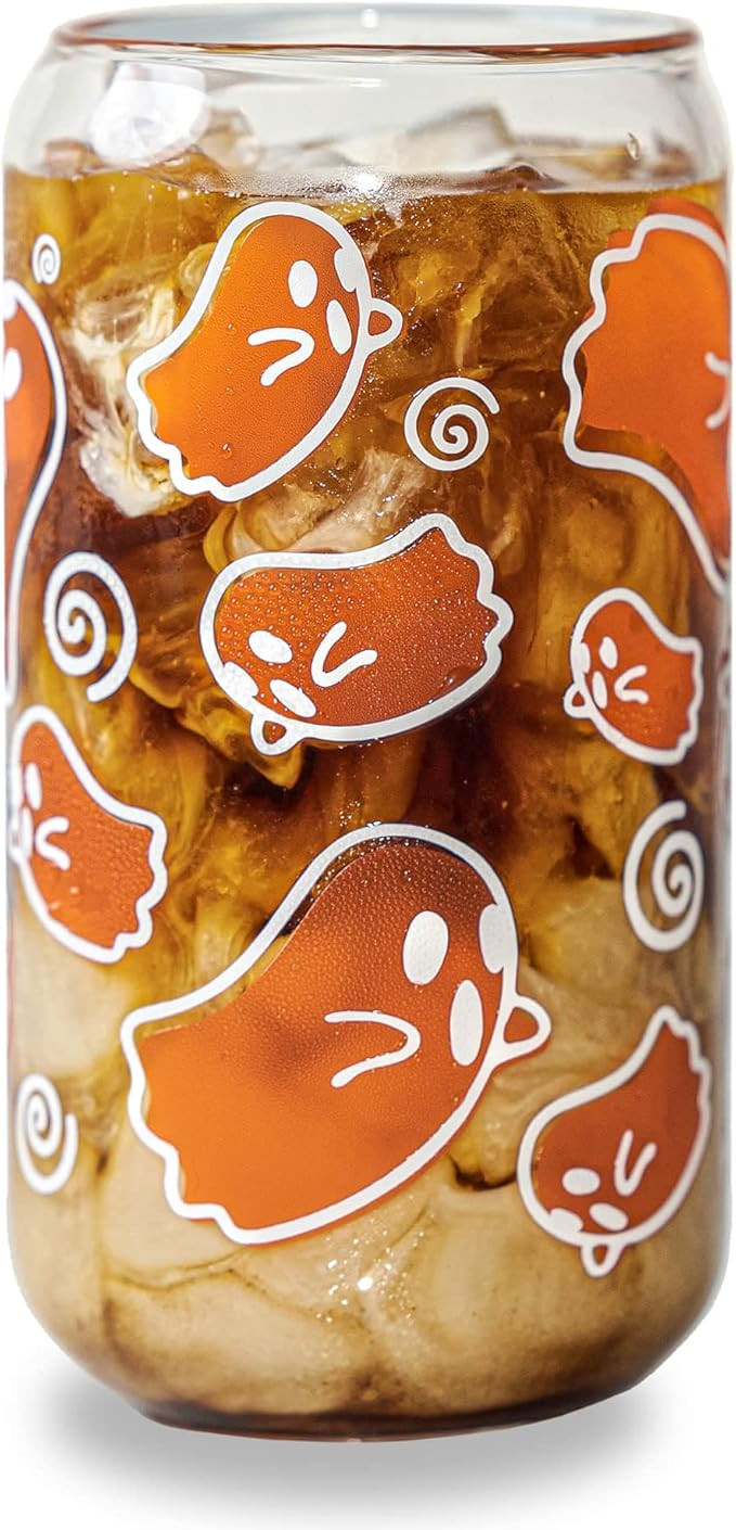 Cute Spooky Halloween Ghosts Can Glass with Color Changing Vinyl Design, Bamboo Lid, and Glass St... | Amazon (US)