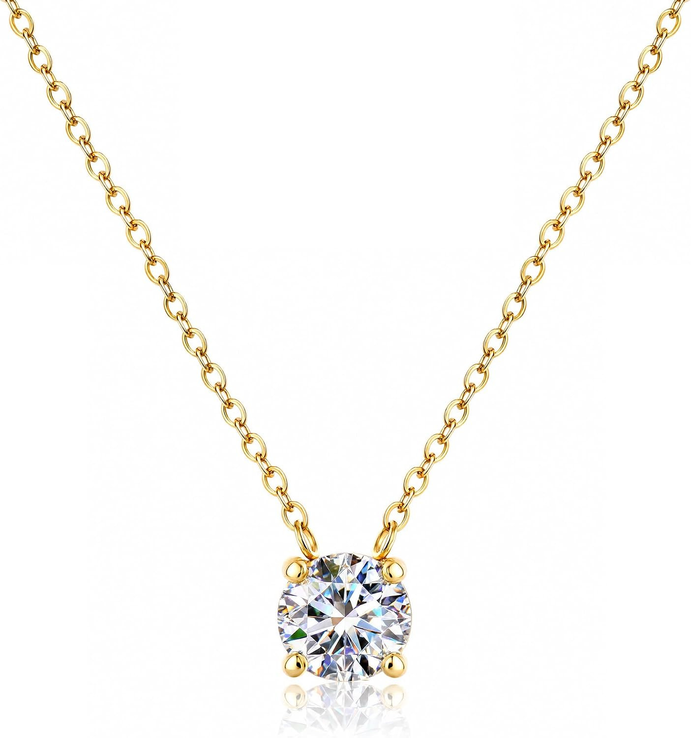 18K Gold Plated Pendant Necklace for Women, 1.2 Carat 7mm Cubic Zirconia Solitaire Dainty Necklace, Anniversary Birthday Mothers Day Gift Adjustable Chain | Amazon (US)