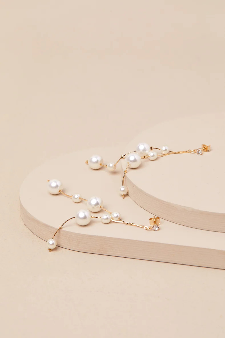 Exceedingly Elevated Gold Pearl Rhinestone Drop Earrings | Lulus