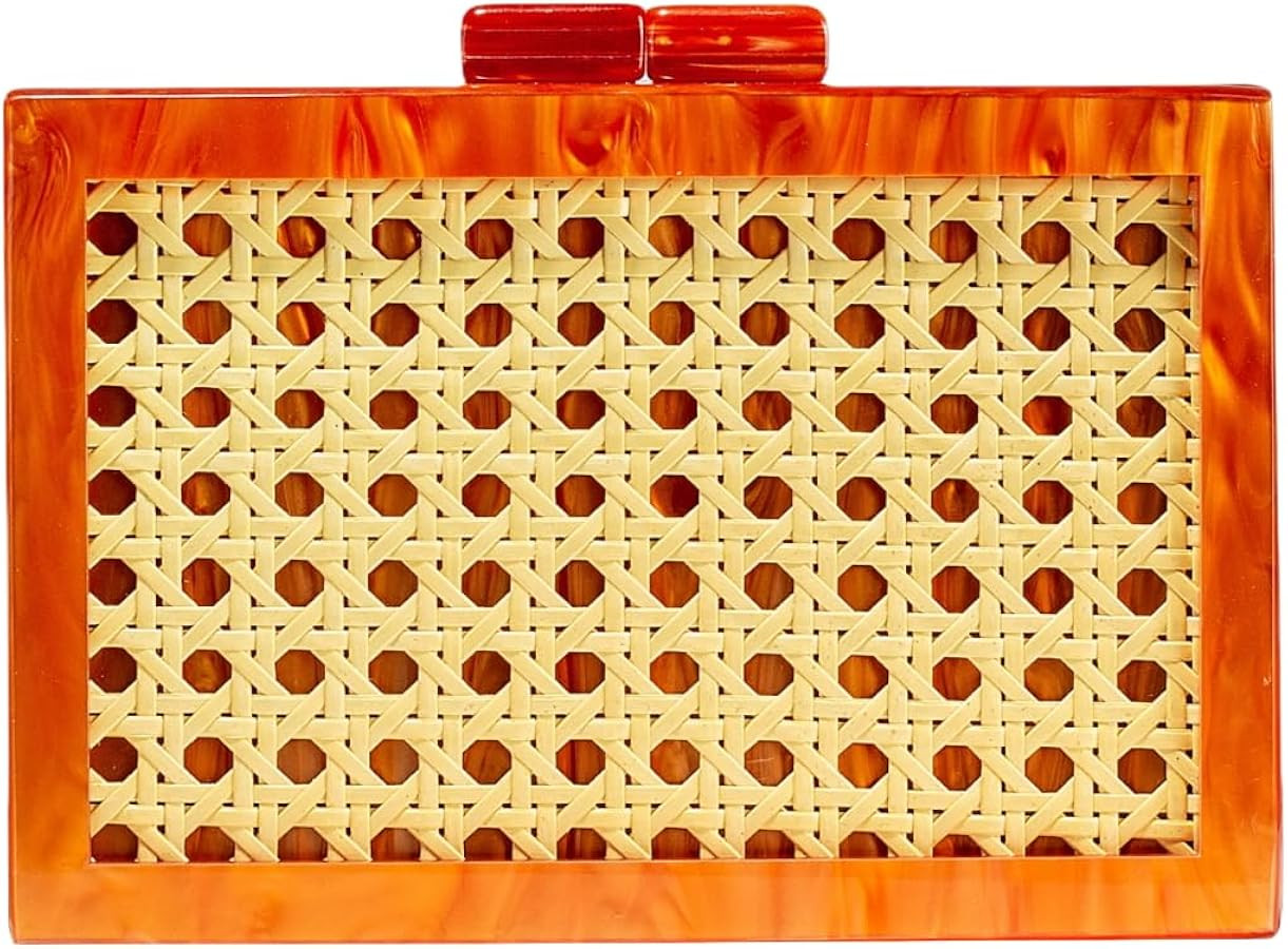 RomanticDesign Women Acrylic Handbag Rattan Woven Pattern Square Box Crossbody Handbag Shoulder B... | Amazon (US)