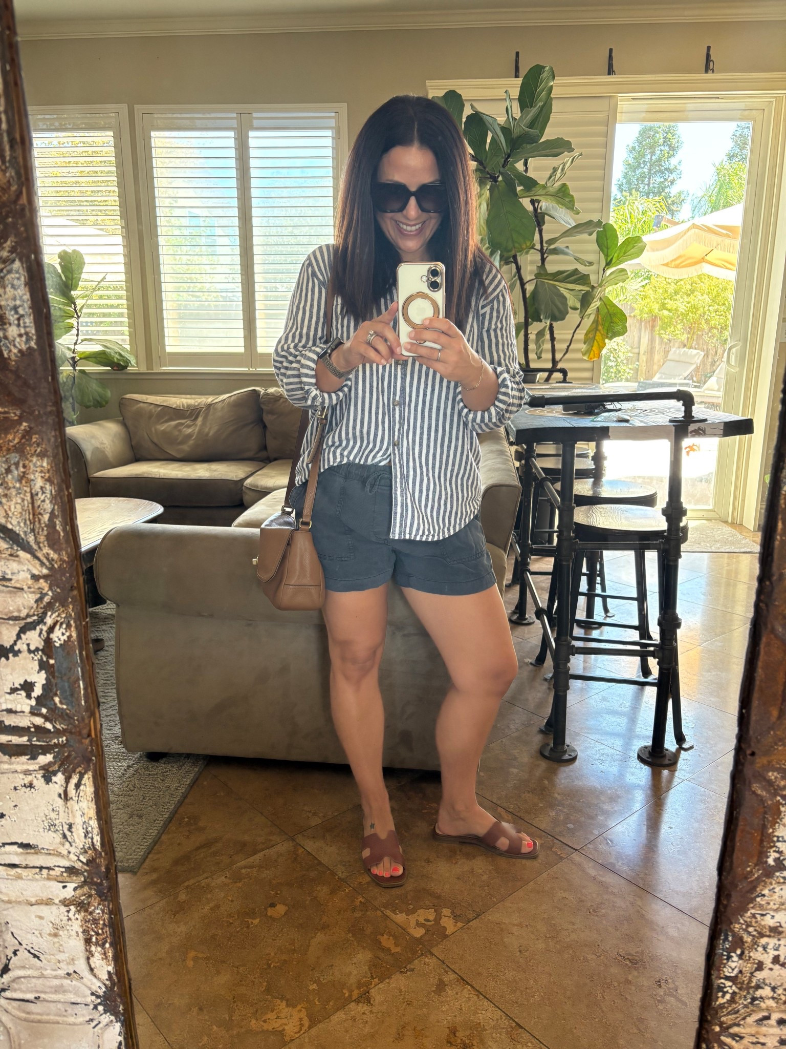Lunch and errands with the fam. Linen striped button down, shorts and sandals have been my go to’s this summer. 

Mom style
Weekend look 

#LTKOver40 #LTKSeasonal #LTKPetite