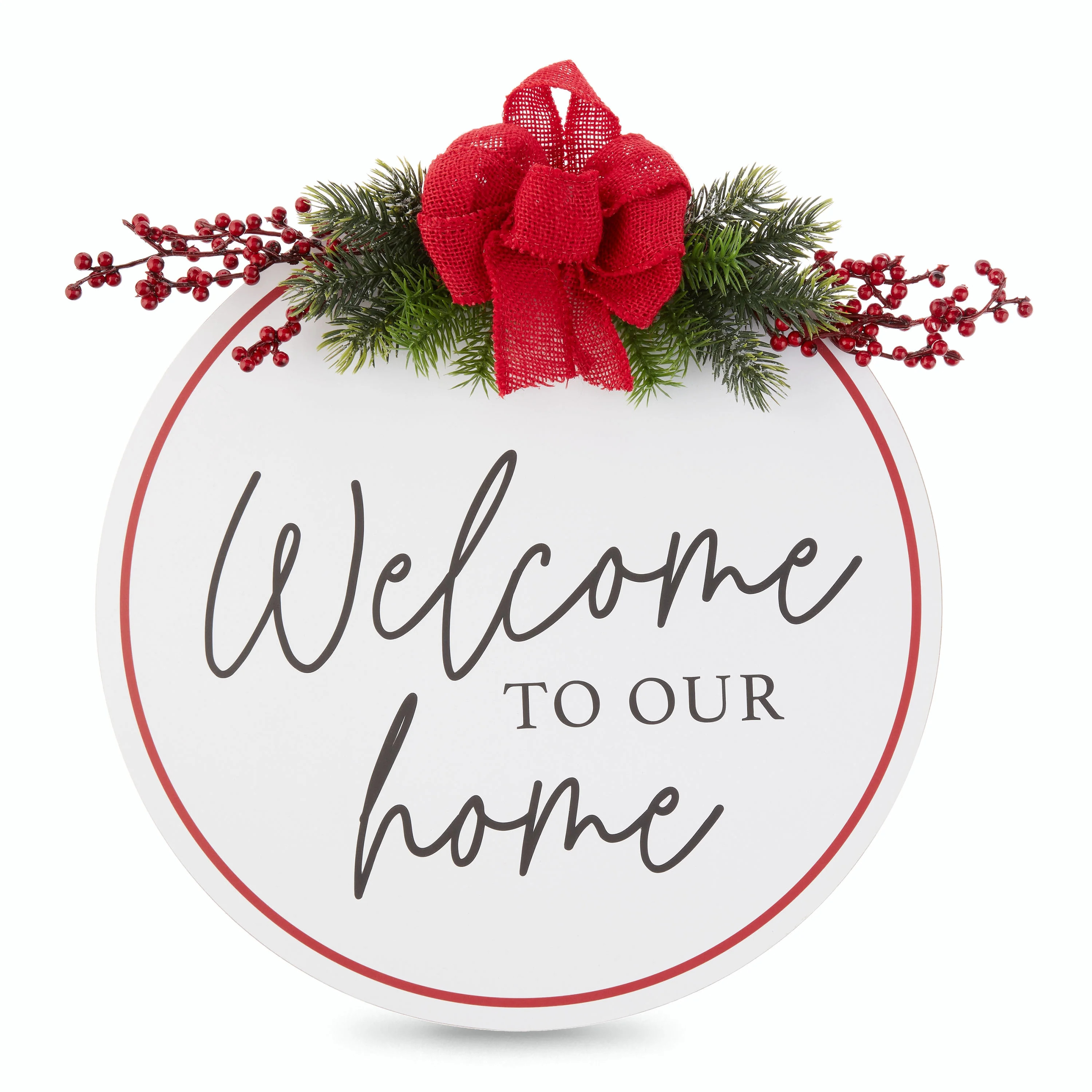 Holiday Time Round White Welcome Home Christmas Hanging Sign Decoration , 15" | Walmart (US)