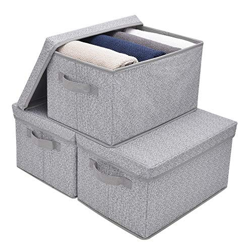 GRANNY SAYS Large Storage Baskets, Gray Storage Bins with Lids, Closet Bins for Organization, 3-Pack | Amazon (US)