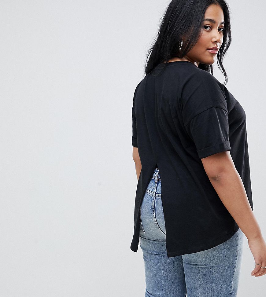 ASOS DESIGN Curve t-shirt with roll sleeve and split back in black - Black | ASOS US