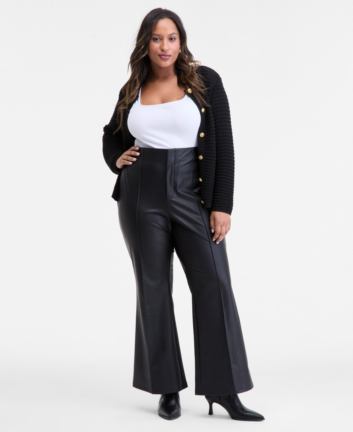 I.n.c International Plus Size Faux-Leather High-Rise Flared Pants, Macy's Exclusive - Deep Black | Macy's