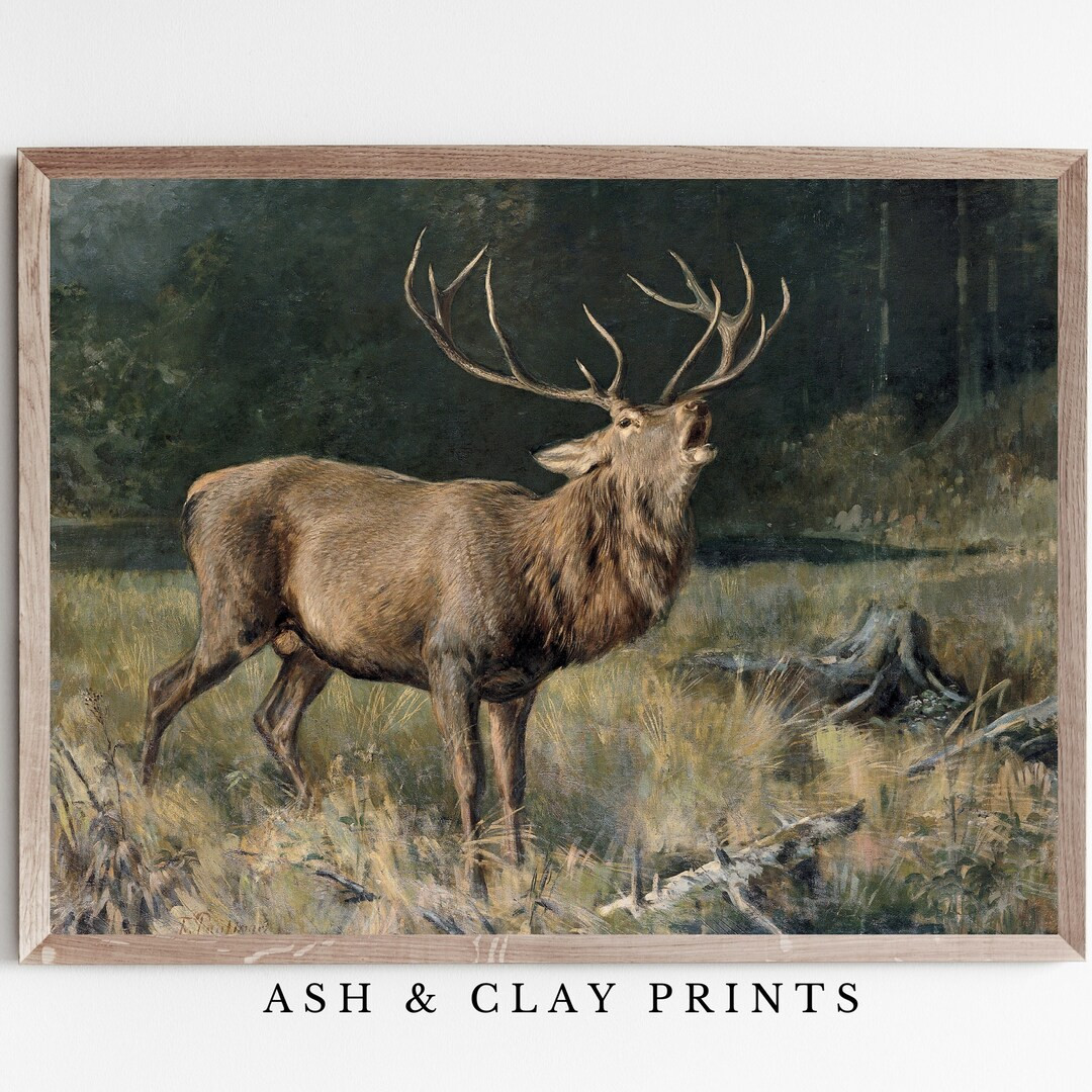 Rustic Vintage Buck Painting Vintage Stag Deer Art Nature - Etsy | Etsy (US)