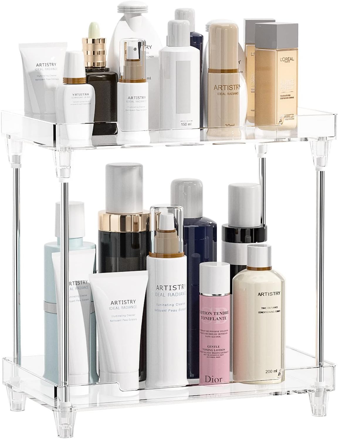 YIEZI Bathroom Organizer Countertop, 2-Tier Vanity Tray Corner Shelf for Makeup Cosmetic Perfume ... | Amazon (US)