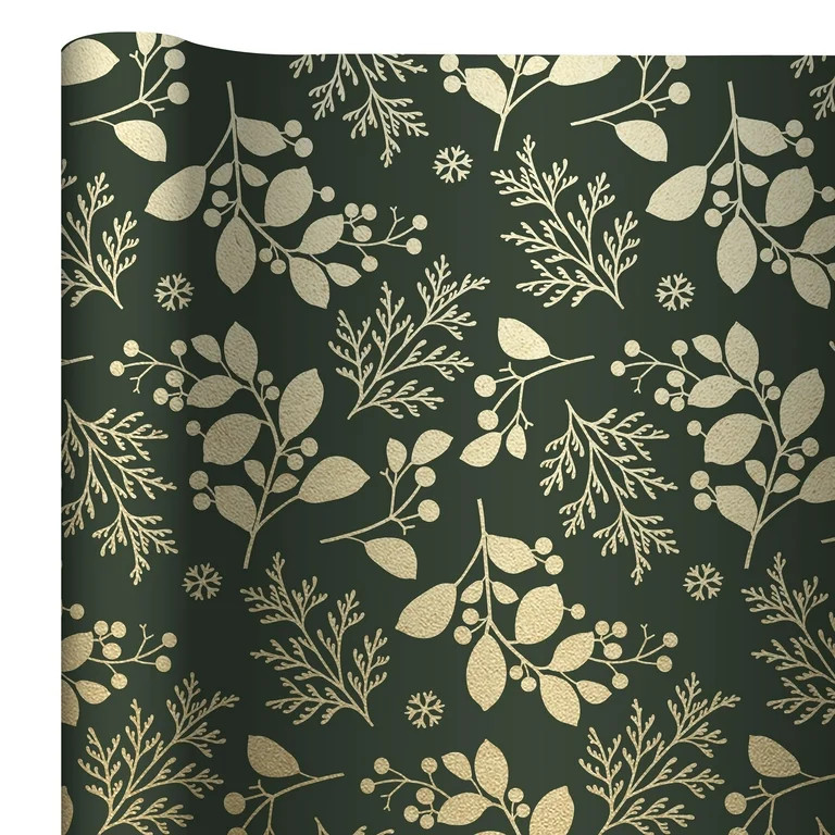 Gold and Green Botanical Premium Heavyweight Christmas Wrapping Paper, 25 sq ft, by My Texas Hous... | Walmart (US)