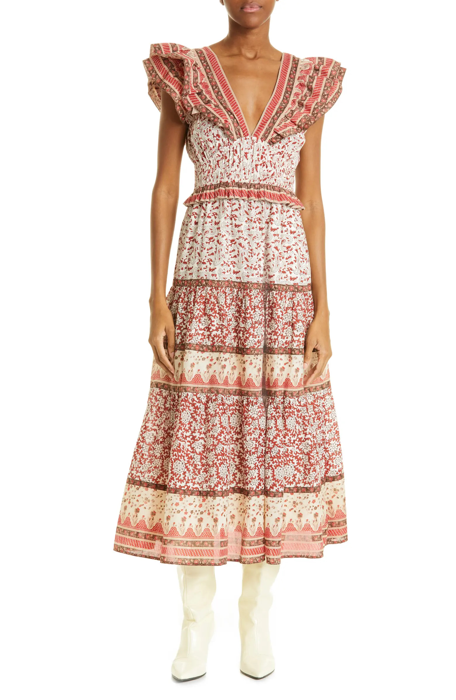 Sea Ivette Mix Print Flutter Sleeve Cotton Dress | Nordstrom | Nordstrom