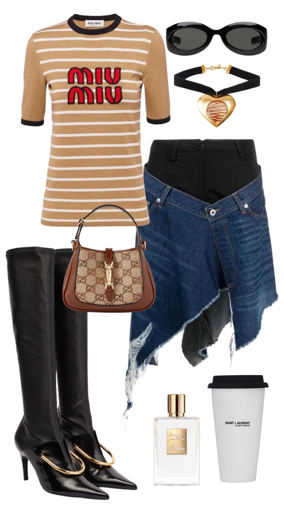 miu miu top 
jw anderson skirt 
jil sander boots 
gucci bag + sunglasses 
zara necklace 
saint laurent coffee mug
kilian good girl gone bad 

#LTKSeasonal #LTKstyletip #LTKFind