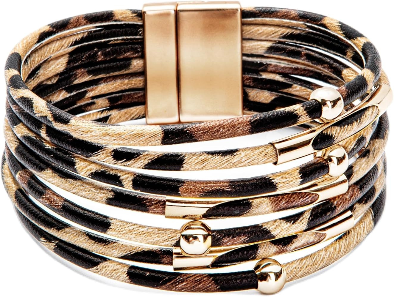 Fesciory Leopard Bracelet for Women, Boho Leather Wrap Multi-Layer Pearl Crystal Bracelet Bangle ... | Amazon (US)