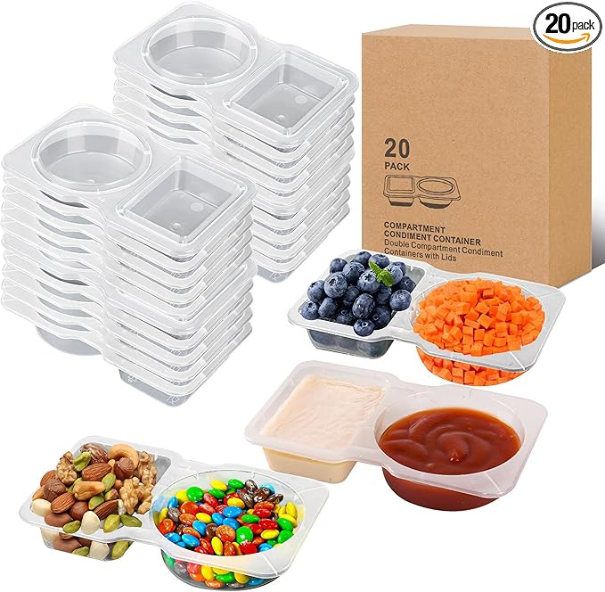 20 sets Reusable Snack Containers 2 Compartment Condiment Container With Lids Snackle Box Contain... | Amazon (US)