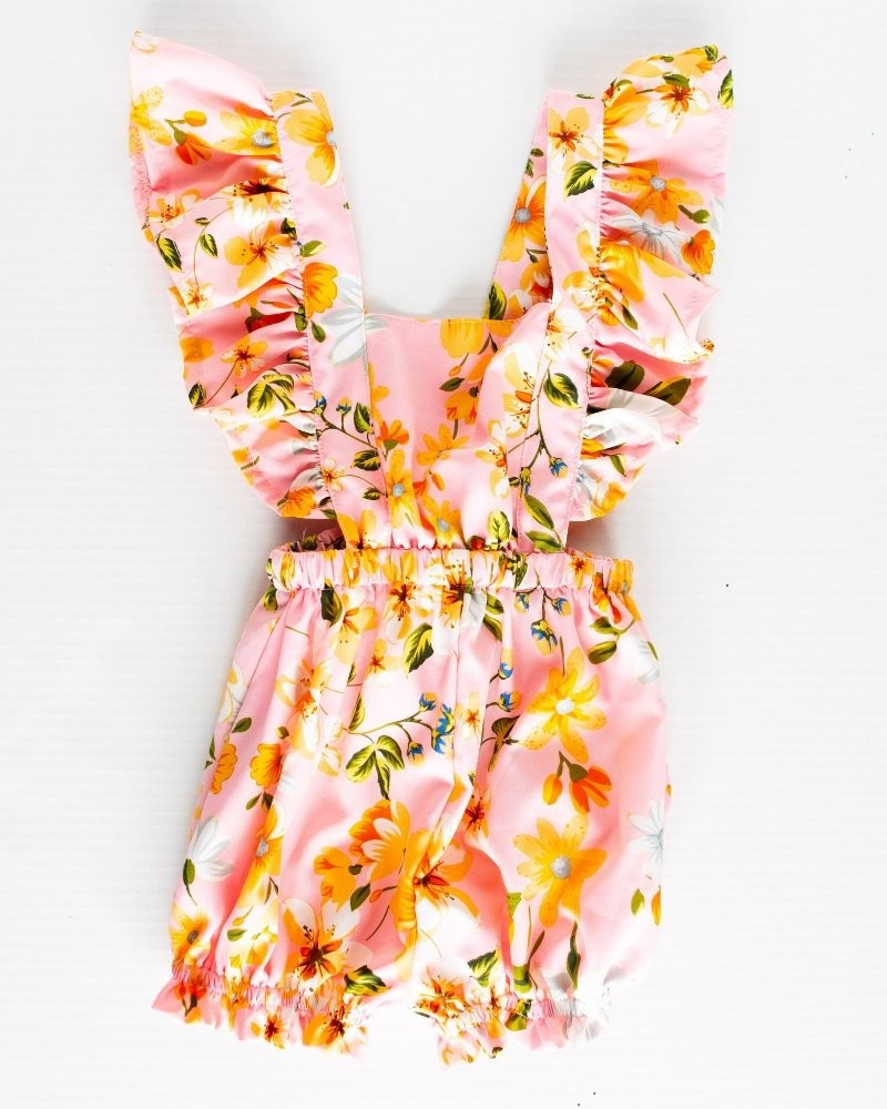 Nala Ruffle Back Romper - Pink Tropics | Bailey's Blossoms