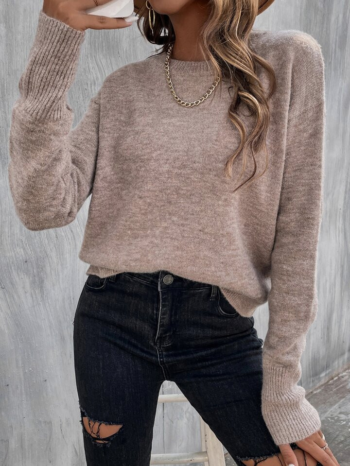 SHEIN LUNE Solid Drop Shoulder Sweater | SHEIN