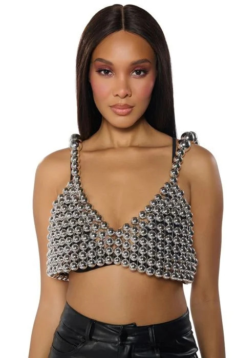 SHES FAMOUS METALLIC BEADED BRA IN SILVER | AKIRA