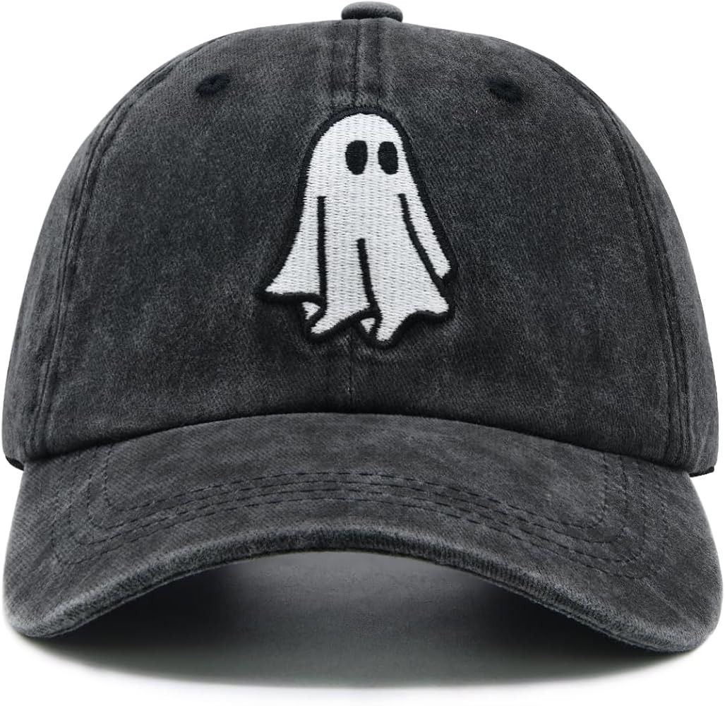 Cute Embroidered Ghost Hat, Adjustable Spooky Halloween Baseball Cap for Men Women Black | Amazon (US)