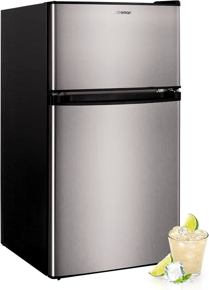 Upstreman 3.2 Cu.Ft Mini Fridge with Freezer, Stainless Steel 2 door, Adjustable Thermostat, Low ... | Amazon (US)