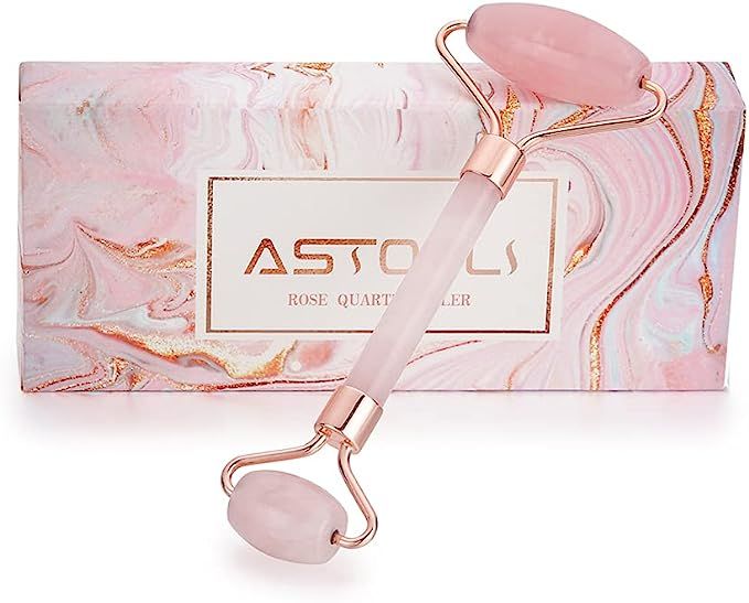 ASTOFLI Face Roller Facial Massager for Skin Care, Anti Ageing 100% Natural Rose Quartz Jade Roll... | Amazon (UK)