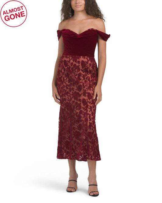 Off The Shoulder Velvet Midi Dress | TJ Maxx
