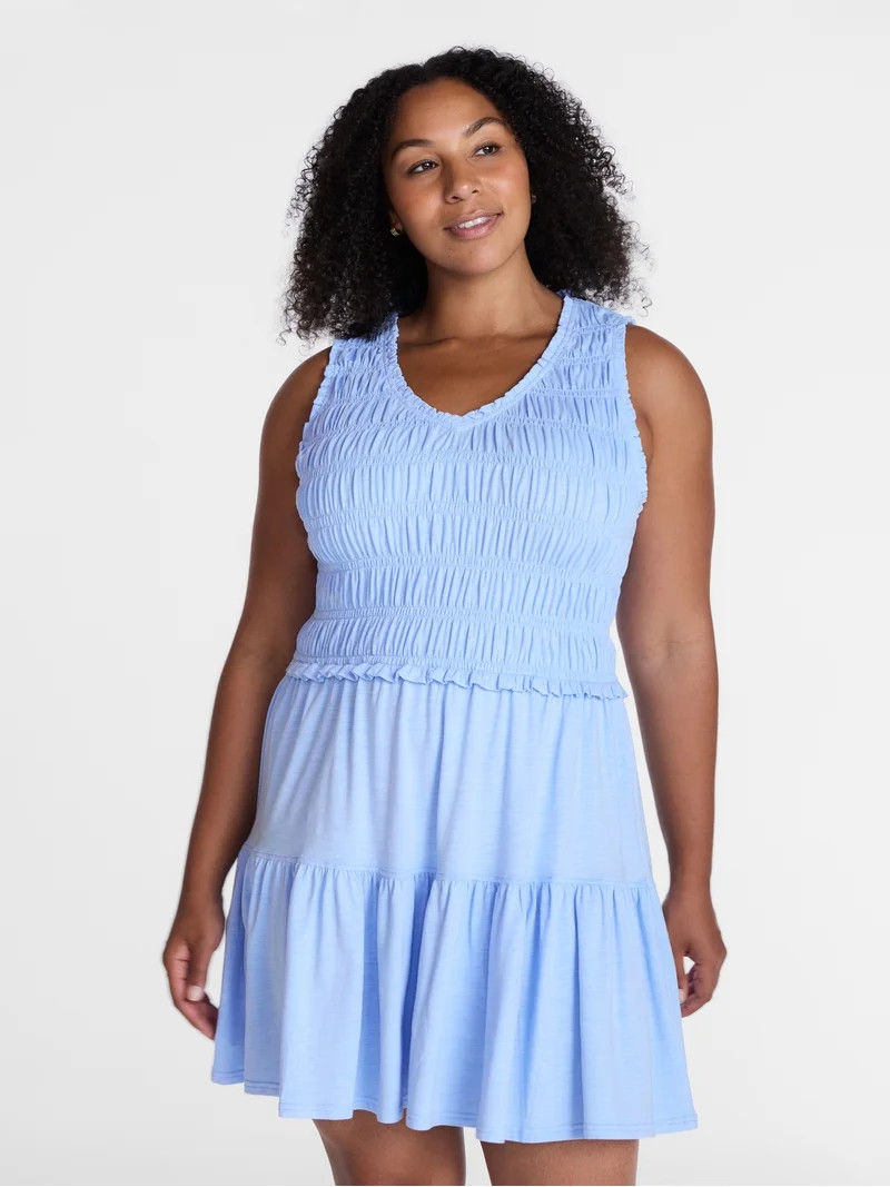 Time and Tru Women's Smocked Sleeveless Mini Dress with Ruffle Trim, Sizes XS-XXXL | Walmart (US)
