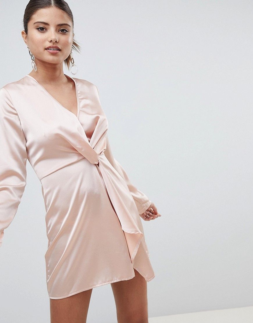 PrettyLittleThing Satin Twist Front Mini Dress - Pink | ASOS US