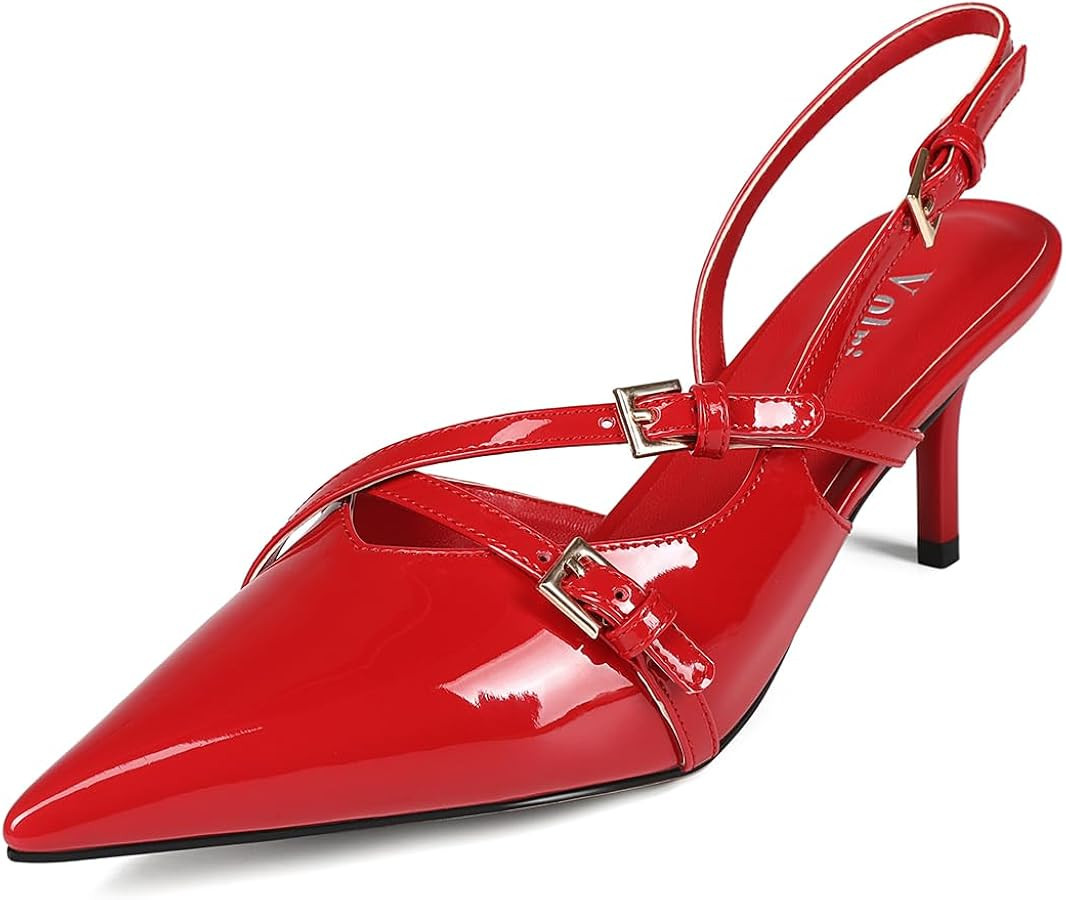 Slingback Kitten Heels Pointed Toe Buckle Straps Stiletto high Heeled Sandals Pump for Women Prom... | Amazon (US)
