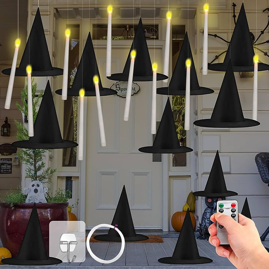 Liliful 12 Pcs Floating Candles with Remote Control LED Halloween Black Witch Hats Decor Flameles... | Amazon (US)