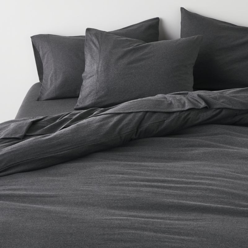Organic Jersey Charcoal Grey King Duvet Cover + Reviews | Crate & Barrel | Crate & Barrel