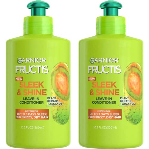 Garnier Fructis Sleek & Shine Leave-In Conditioning Cream for Frizzy, Dry Hair, Plant Keratin + Argan Oil, 10.2 Fl Oz, 2 Count (Packaging May Vary) | Amazon (US)