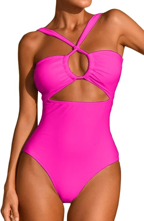 ioiom Women's Sexy Front Cross One Piece Swimsuits High Waisted Tummy Control Bathing Suits | Amazon (US)