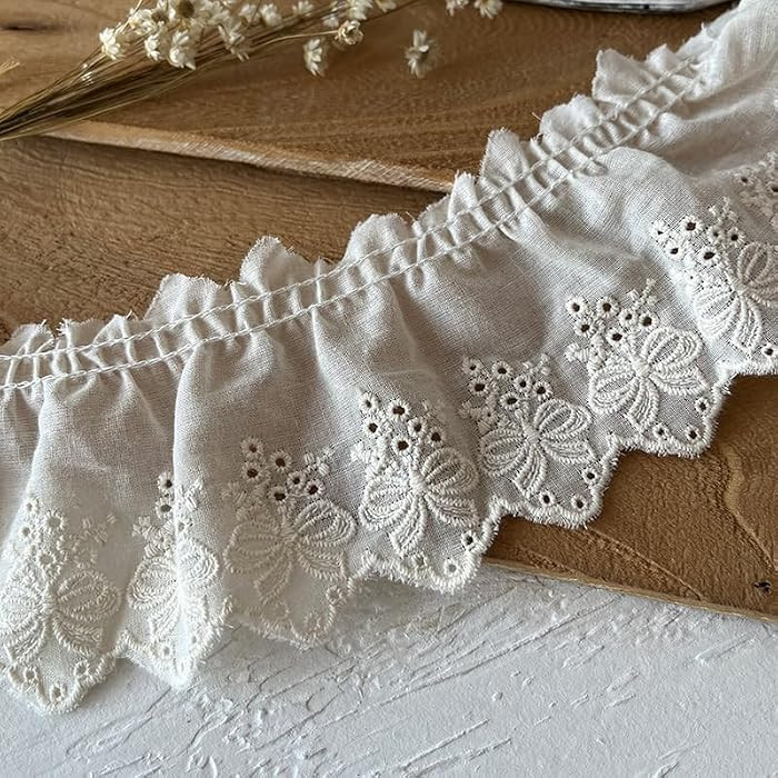 2Yards Ruffled Eyelet Embroidery Lace White Ribbon Fabric Trim Edge for Sewing Bridal, Baby Cloth... | Amazon (US)