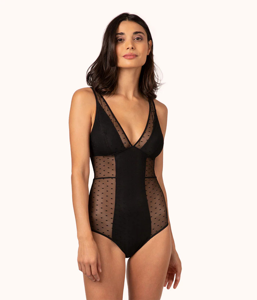 The Dot Mesh Plunge Bodysuit | LIVELY