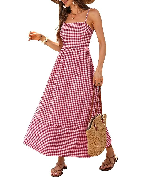 Caracilia Womens Maxi Dresses Striped, Adjustable Straps Smocked A-Line, Flowy Long Sundress, Cut... | Amazon (US)