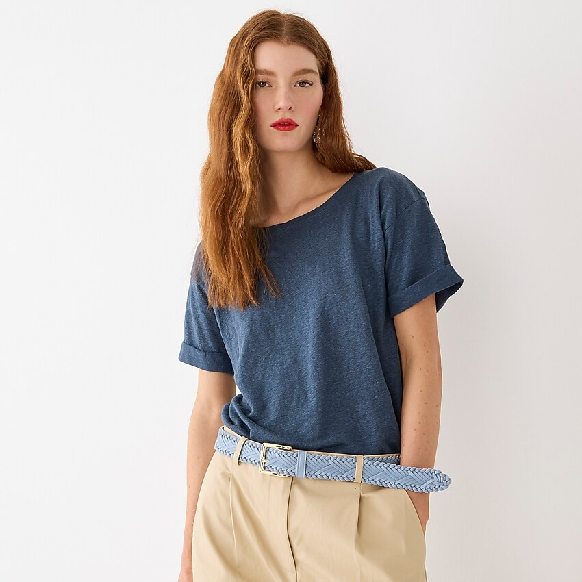 Linen roll-cuff crewneck T-shirt | J. Crew US