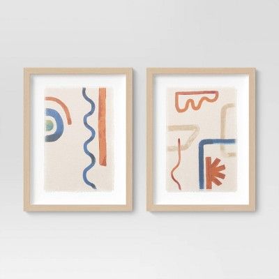 (Set of 2) 12&#34; x 16&#34; Abstract Lines Linen Framed Wall Arts - Threshold&#8482; | Target