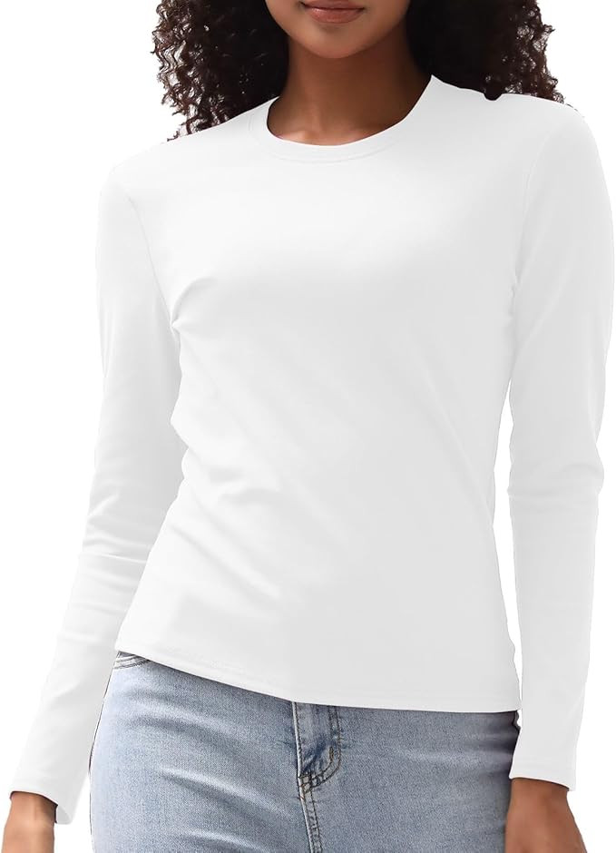 Cotton Long Sleeve Tee Shirts for Women Slim Fit Tshirts Basic Tops Tight Crewneck Layering Under... | Amazon (US)