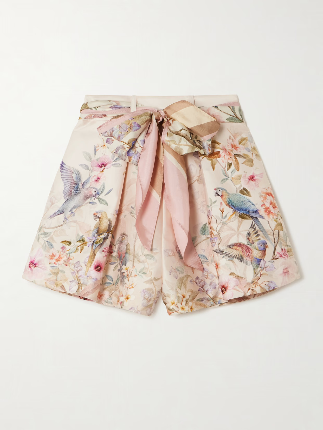 Zimmermann - Rebellion Tuck Tie-detailed Printed Silk And Cotton-blend Shorts - Cream | NET-A-PORTER (US)