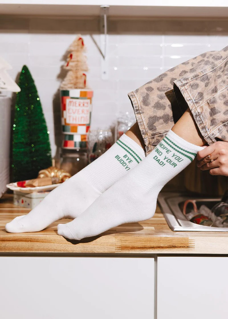 Bye Buddy Long Crew Socks - Ivory | Alice & Wonder