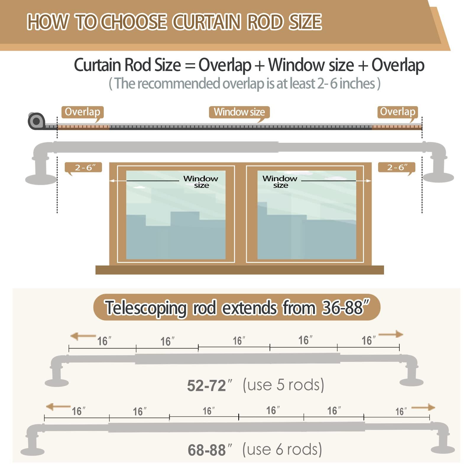 OLV Gold Industrial Curtain Rods for Windows 48 to 84 Inch(4 to 7 Feet), 1 Inch Diameter Blackout... | Amazon (US)