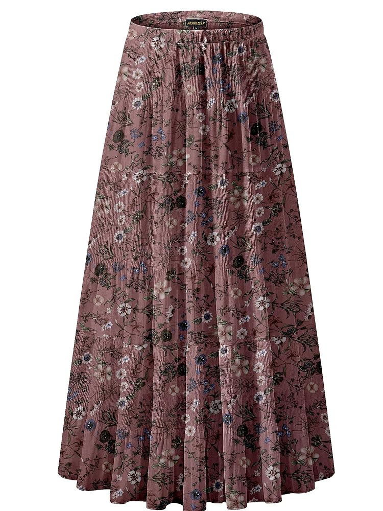 NASHALYLY Women's Chiffon Elastic High Waist Pleated A-Line Flared Maxi Skirts | Amazon (US)