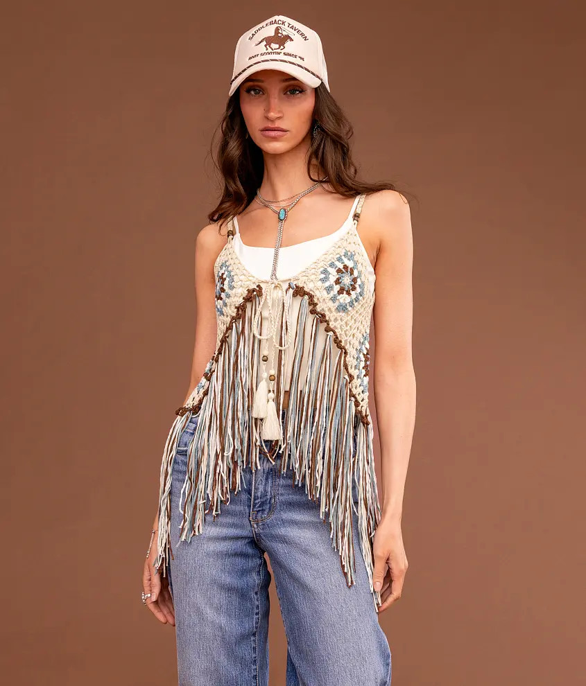 Crochet Fringe Sweater Tank Top | Buckle