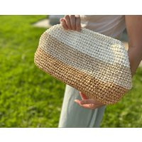 Crochet Raffia Clutch Bag, Gift Idea, Pouch Cloud Straw Handmade Handbag, Dumpling For Her, Wedding Bag | Etsy (US)