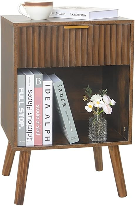 Mid Century Modern Nightstand, Wood Bedside Table with Drawer and Opening Storage, End Table Livi... | Amazon (US)