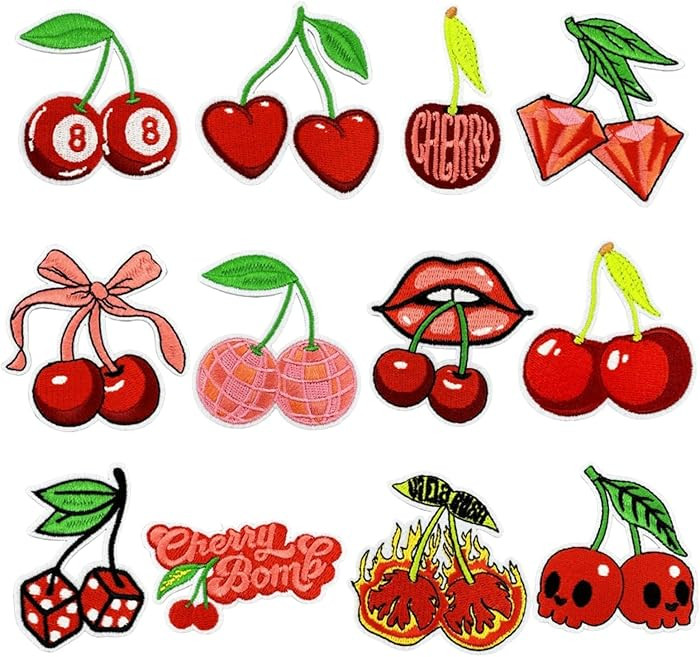 12PCS Cherry Iron on Patches Sew Iron on Applique Embroidered Patches, Cute Fruit Cherry Bomb Iro... | Amazon (US)