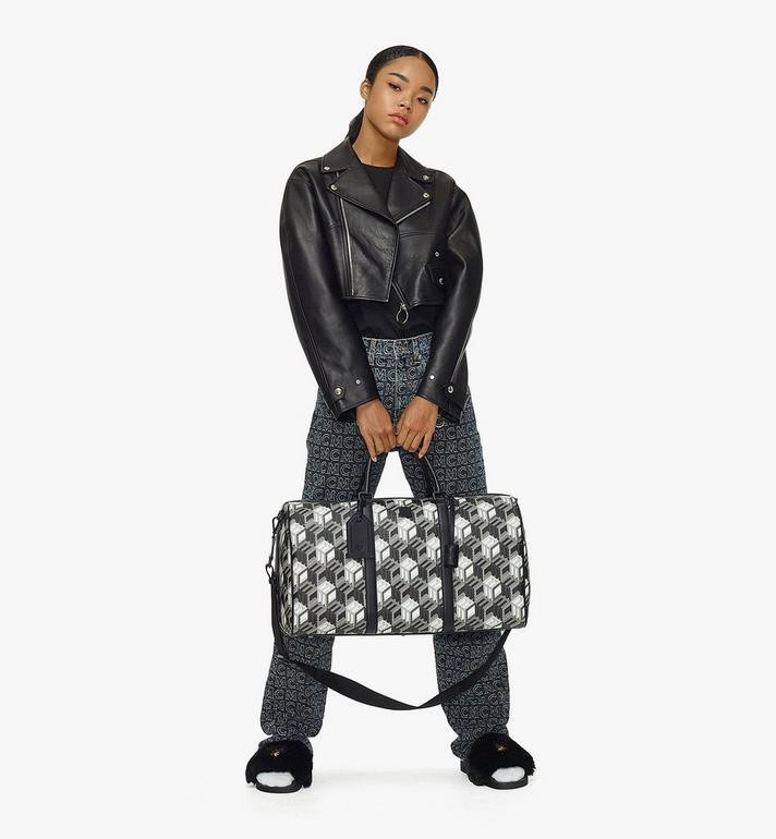 $1550 MCM Black/White Cubic Monogram Canvas Weekender Duffel Bag MMVBACK03BW001 | eBay US