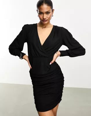 Vila stretch wrap bodycon mini dress in black | ASOS (Global)