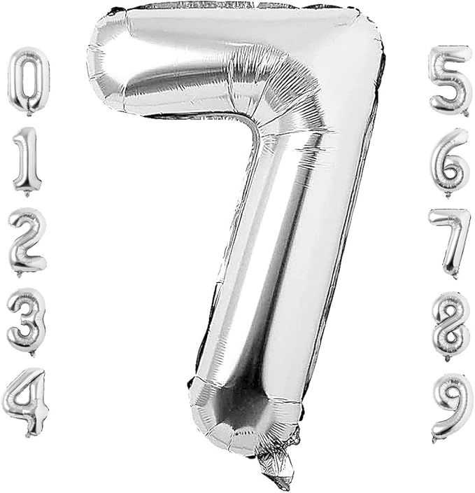 40 Inch Large Silver Number 7 Balloon Extra Big Size Jumbo Digit Mylar Foil Helium Balloons for B... | Amazon (US)