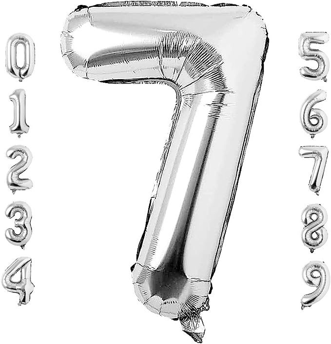 40 Inch Large Silver Number 7 Balloon Extra Big Size Jumbo Digit Mylar Foil Helium Balloons for B... | Amazon (US)