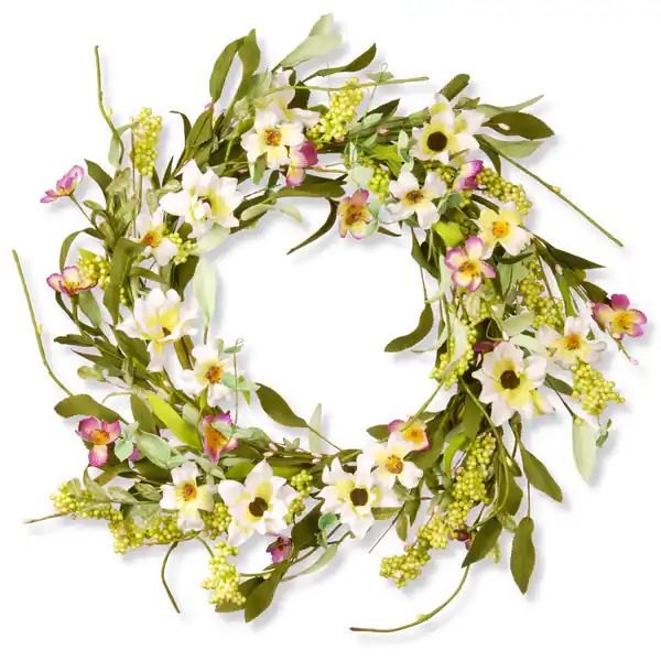 National Tree Company Artificial White/ Green Floral Wreath - Overstock - 13554588 | Bed Bath & Beyond